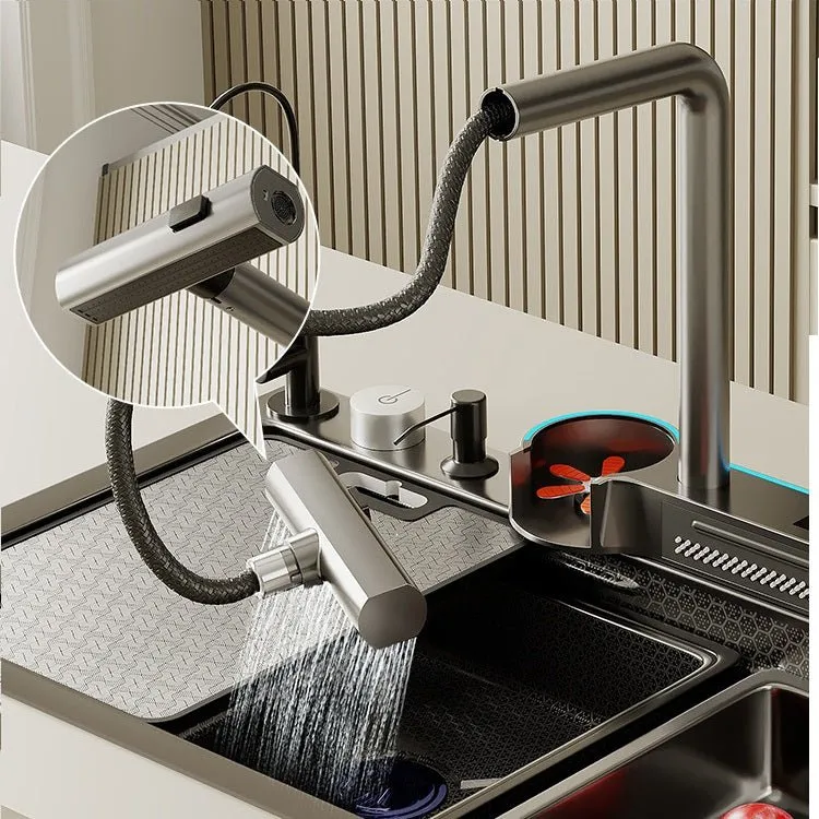 2024 75x45cm Integrated Waterfall Kitchen Sink Honeycomb Technology Large Digitial Display Stainless Steel Water Filter Cup Washer