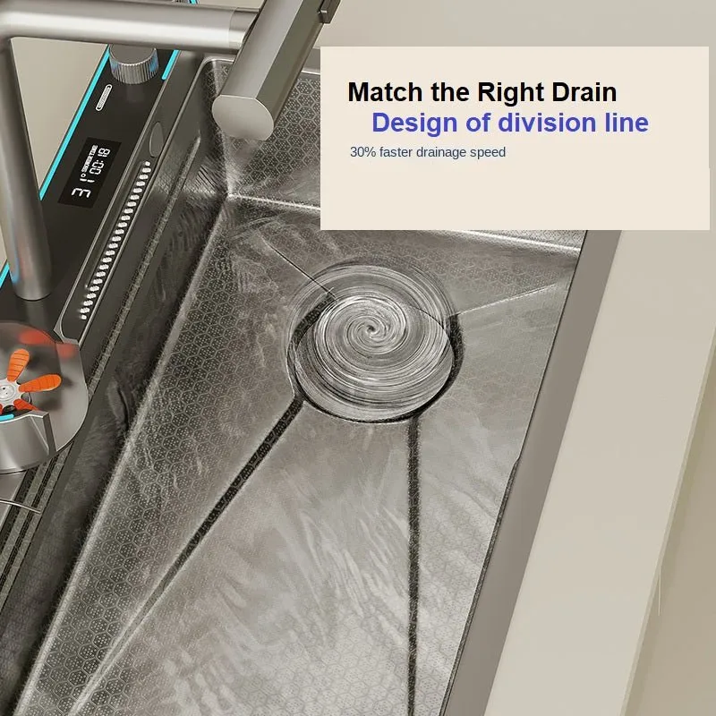 2024 75x45cm Integrated Waterfall Kitchen Sink Honeycomb Technology Large Digitial Display Stainless Steel Water Filter Cup Washer