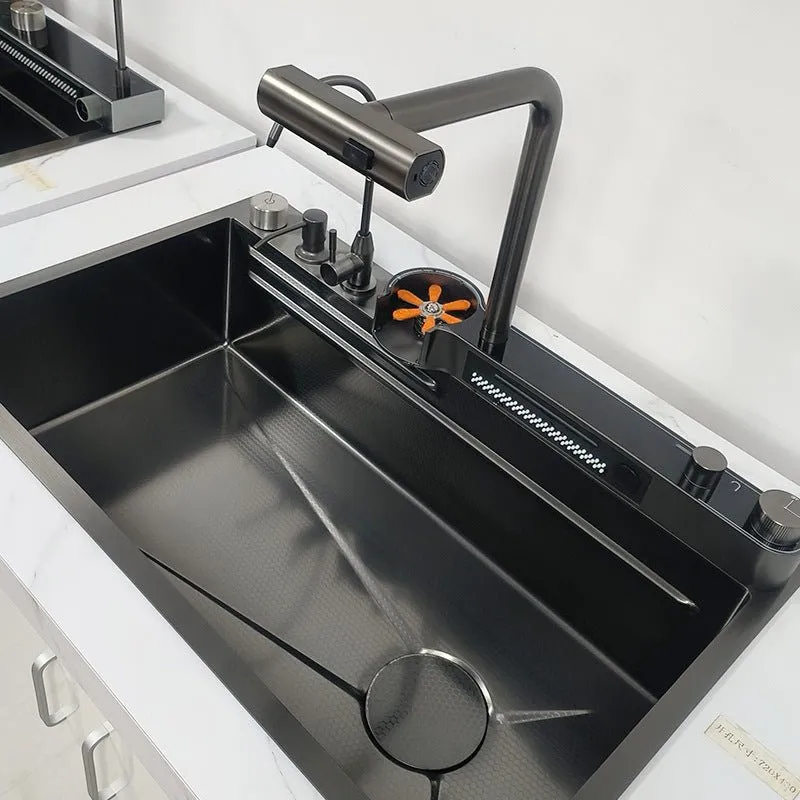 2024 75x45cm Integrated Waterfall Kitchen Sink Honeycomb Technology Large Digitial Display Stainless Steel Water Filter Cup Washer