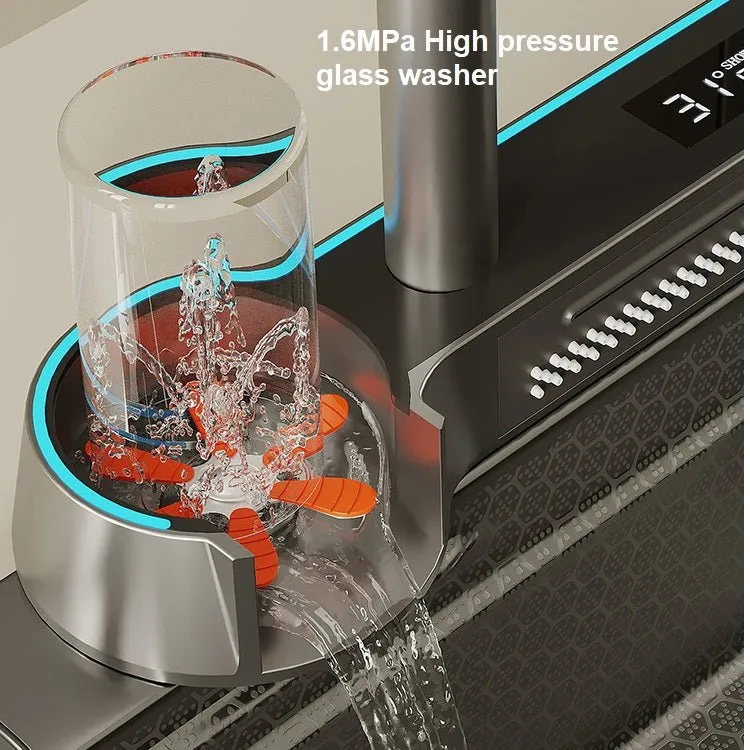 2024 75x45cm Integrated Waterfall Kitchen Sink Honeycomb Technology Large Digitial Display Stainless Steel Water Filter Cup Washer