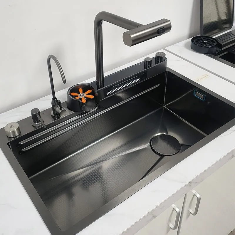 2024 75x45cm Integrated Waterfall Kitchen Sink Honeycomb Technology Large Digitial Display Stainless Steel Water Filter Cup Washer