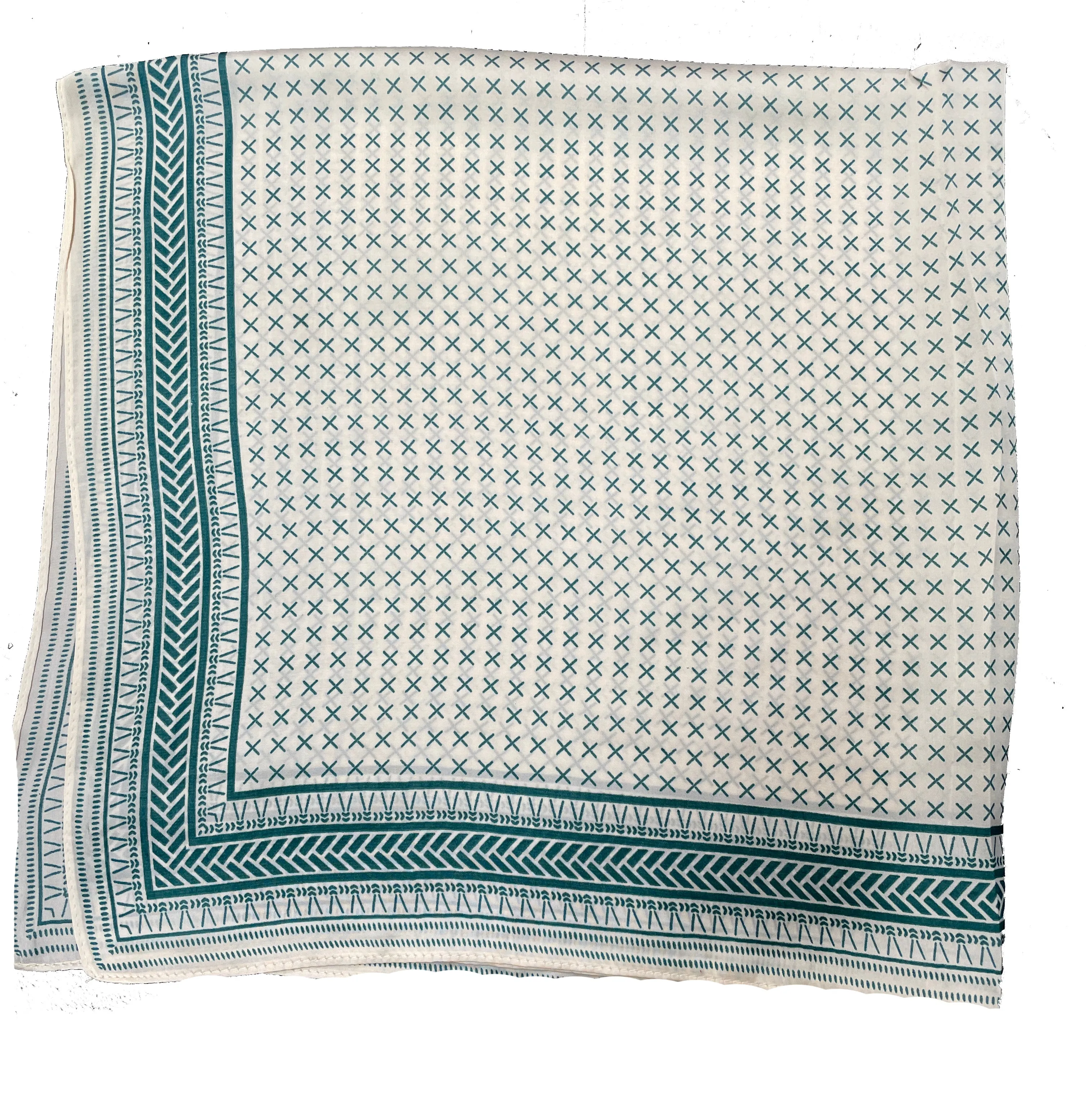 70cm x 70cm Square Scarf Green Cream Greek Scarf Thin Silky Womens Summer Spring