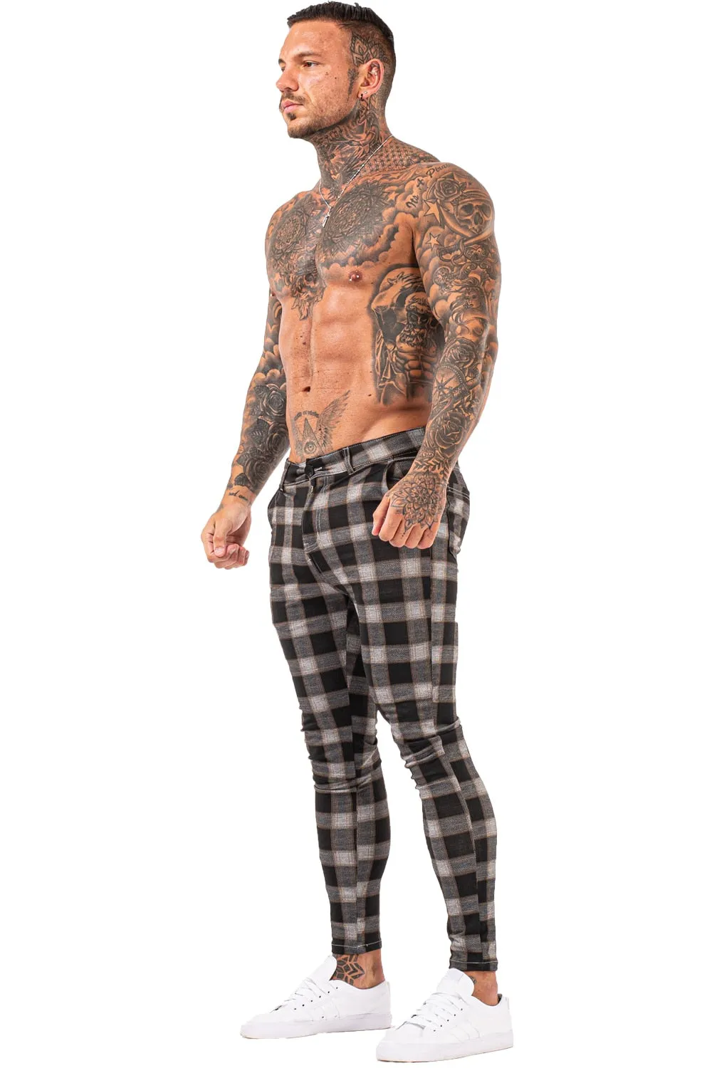 7398 Plaid Pattern Skinny Fit Chinos