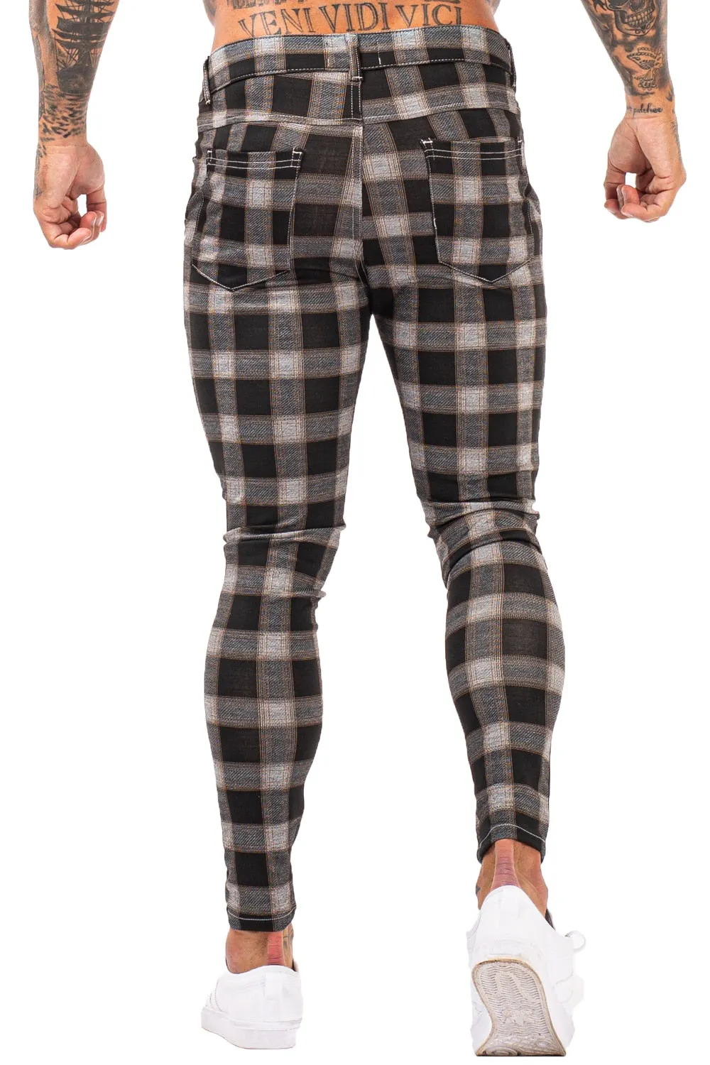 7398 Plaid Pattern Skinny Fit Chinos