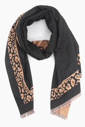 Aga Heavyweight Scarf - Black/Camel, Leopard Border
