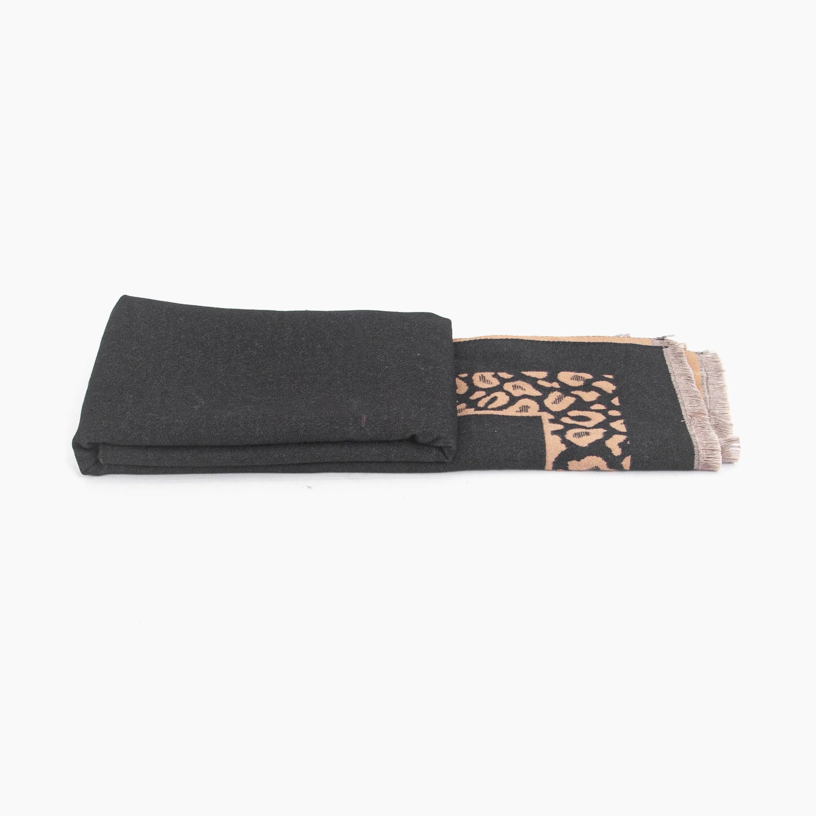 Aga Heavyweight Scarf - Black/Camel, Leopard Border