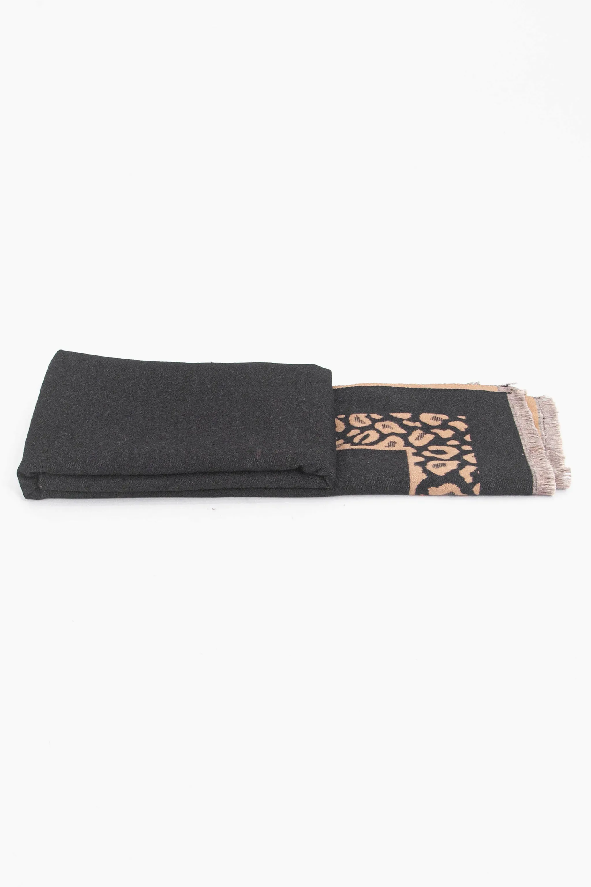 Aga Heavyweight Scarf - Black/Camel, Leopard Border