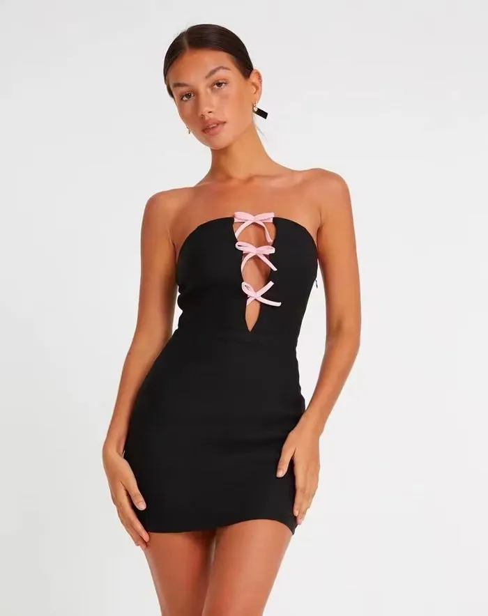 Amozae-Christmas Outfits New Year's Eve Dress Night Out Club Dresses cute winter outfits Zena Bow Detail Mini Dress