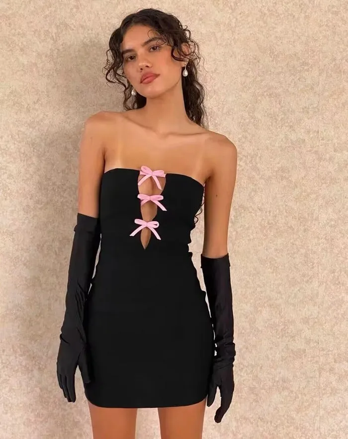 Amozae-Christmas Outfits New Year's Eve Dress Night Out Club Dresses cute winter outfits Zena Bow Detail Mini Dress