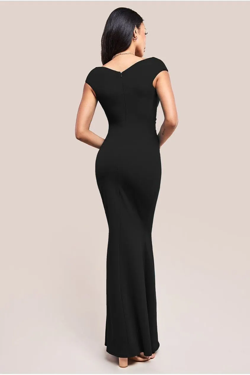 Bardot Pleated Maxi Dress - Black by Goddiva