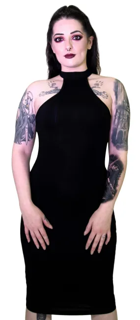 Beguiling Choker Bodycon Black Midi Dress - Londyn