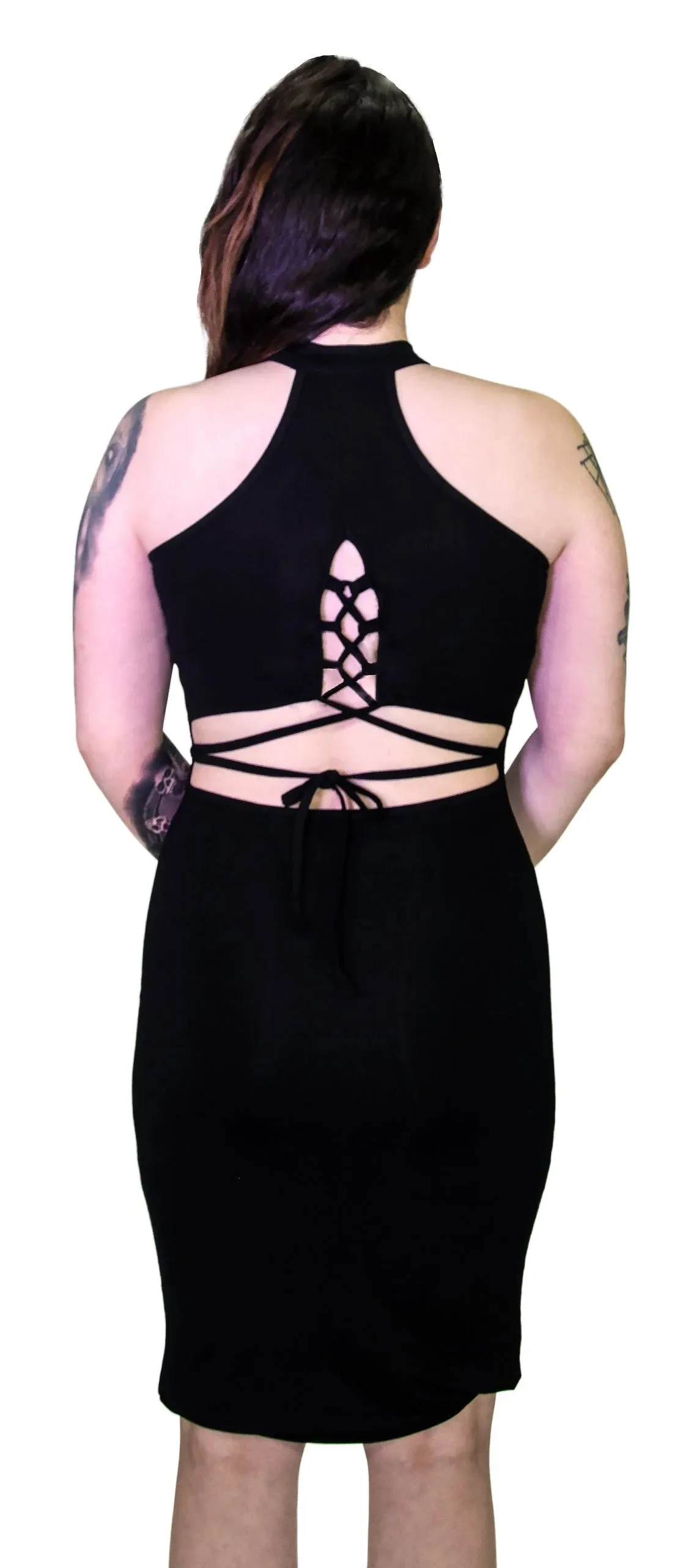 Beguiling Choker Bodycon Black Midi Dress - Londyn