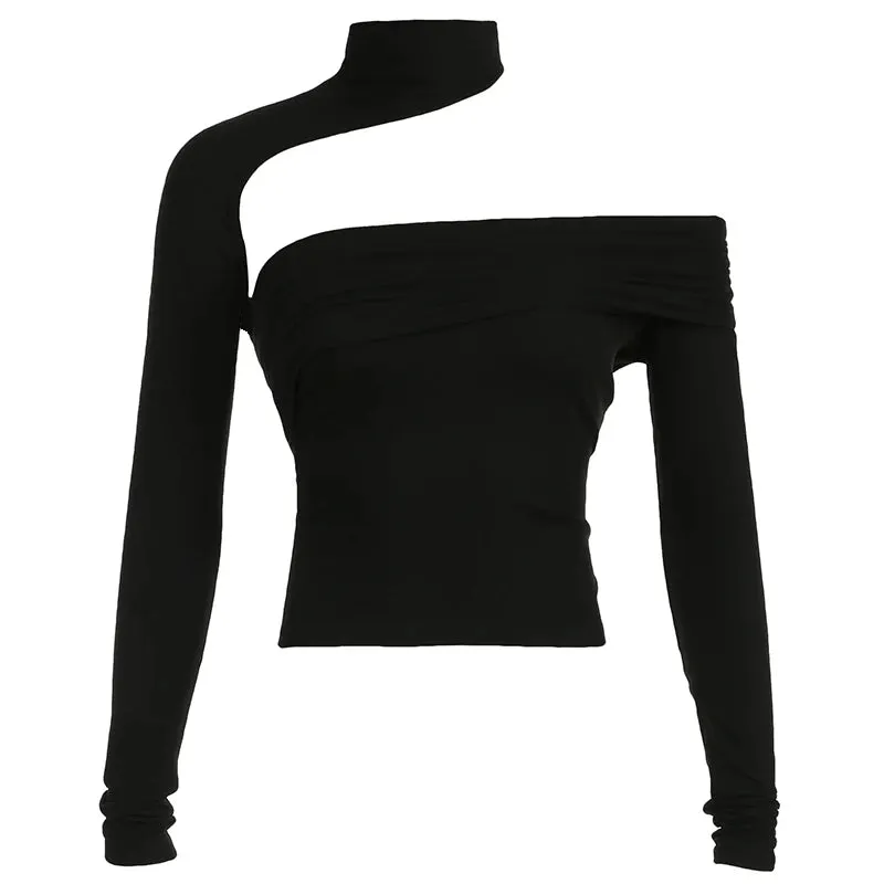 Black Turtleneck Hollow Out Long Sleeve