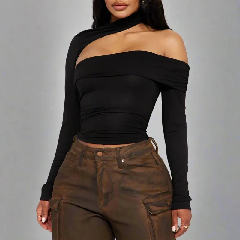 Black Turtleneck Hollow Out Long Sleeve