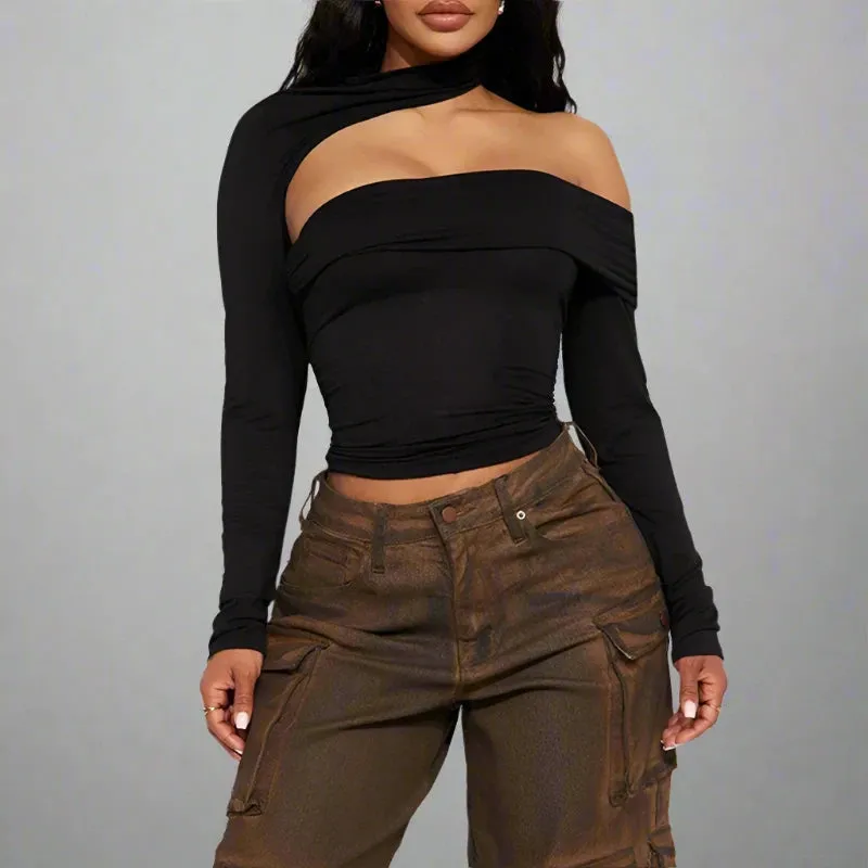Black Turtleneck Hollow Out Long Sleeve