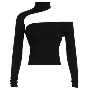 Black Turtleneck Hollow Out Long Sleeve