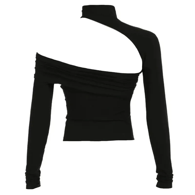 Black Turtleneck Hollow Out Long Sleeve