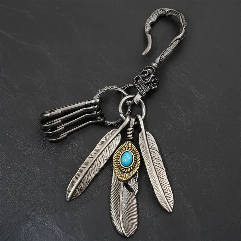 Bohemian Turquoise Feather Tassel Keychain