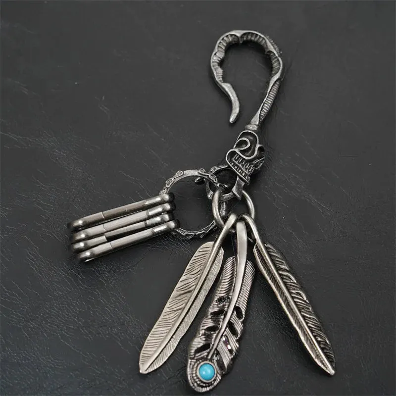 Bohemian Turquoise Feather Tassel Keychain