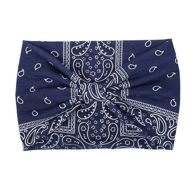 Boho Style Cotton Wide Printed Bandana Headbands For Women