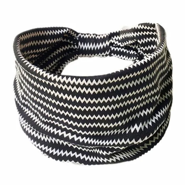 Boho Style Cotton Wide Printed Bandana Headbands For Women