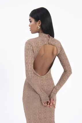 Brown Backless Midi Pencil Dress