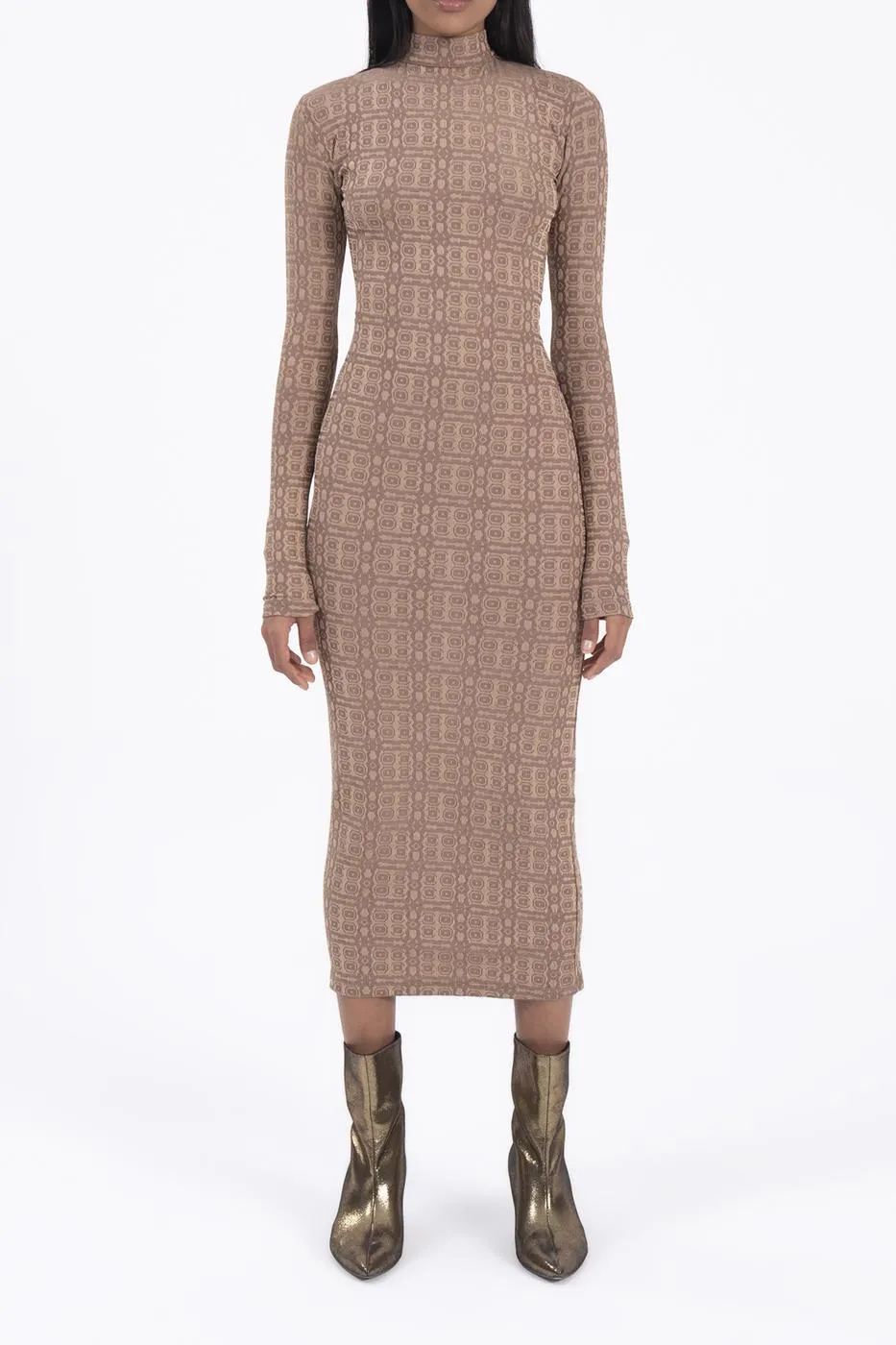 Brown Backless Midi Pencil Dress