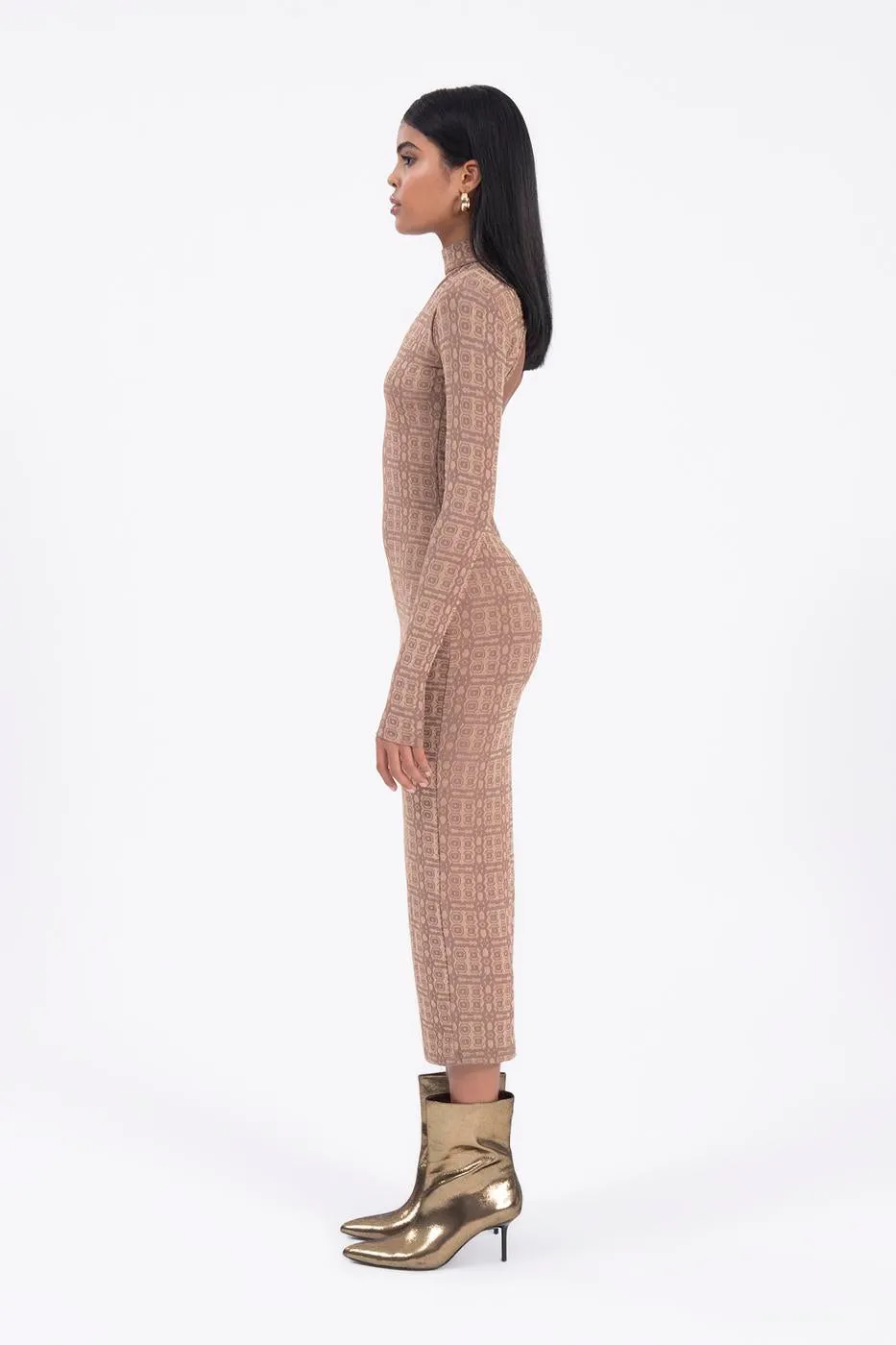 Brown Backless Midi Pencil Dress