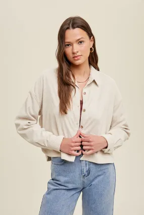 Chandler Crop Corduroy Button Down - Oatmeal