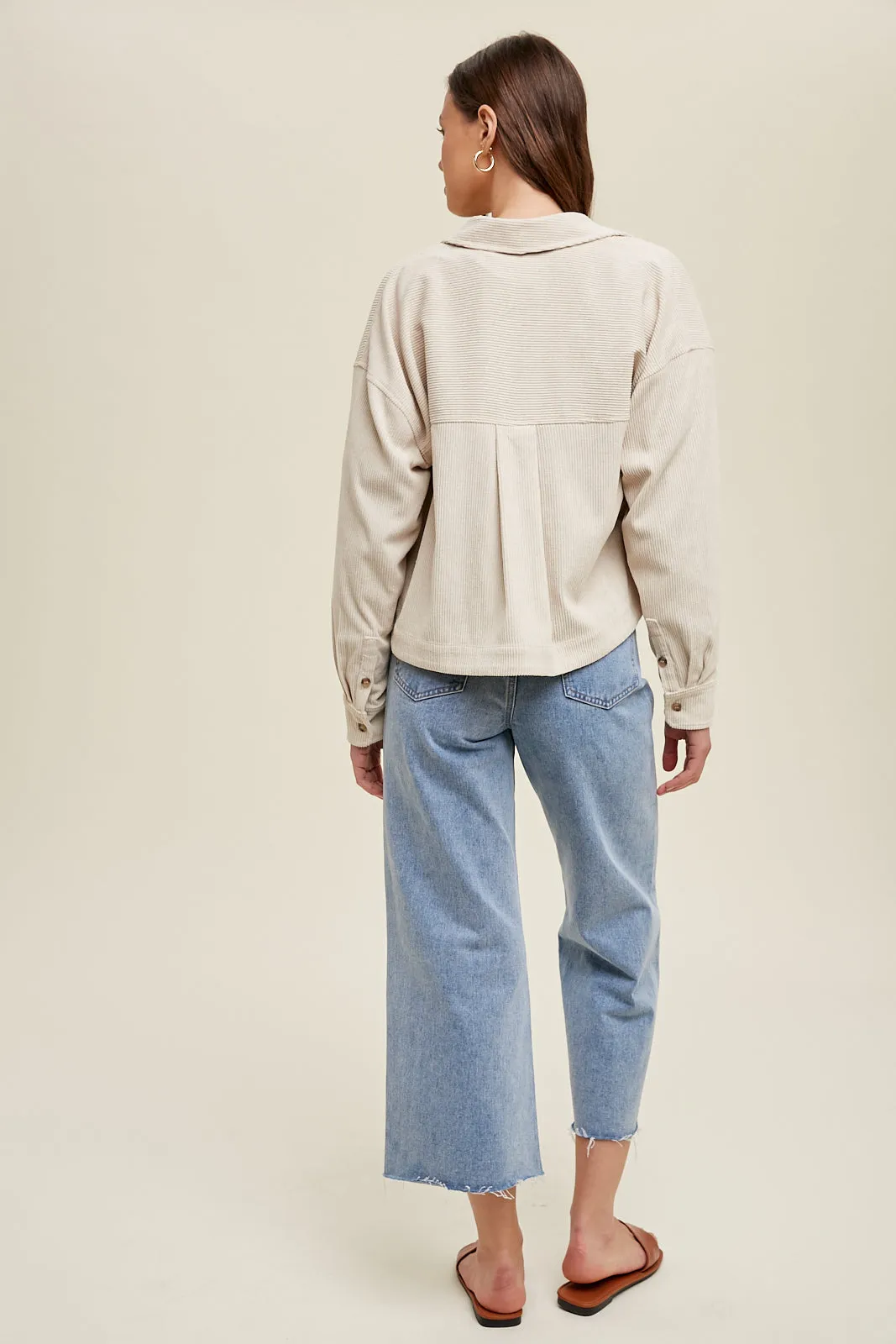 Chandler Crop Corduroy Button Down - Oatmeal