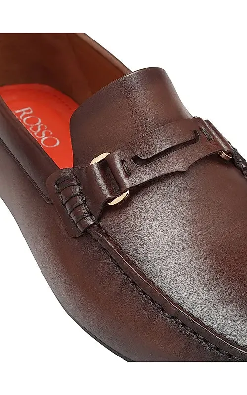 Coffee Leather Moccasins With Panel