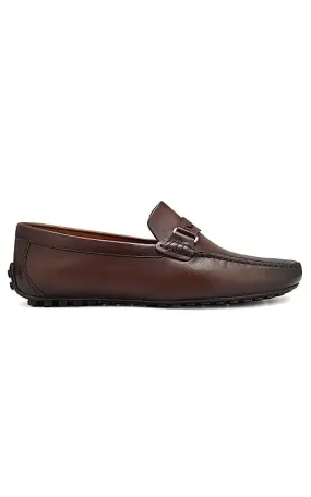 Coffee Leather Moccasins With Panel