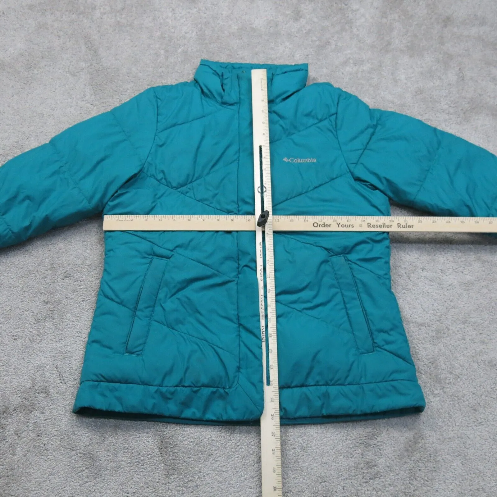 Columbia Womens Puffer Jacket Full Zip Up Mock Neck Long Sleeves Aqua Blue SZ M