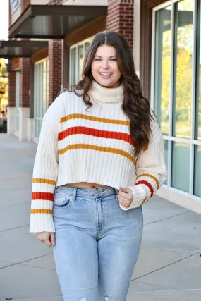 Cream multi stripe turtleneck sweater