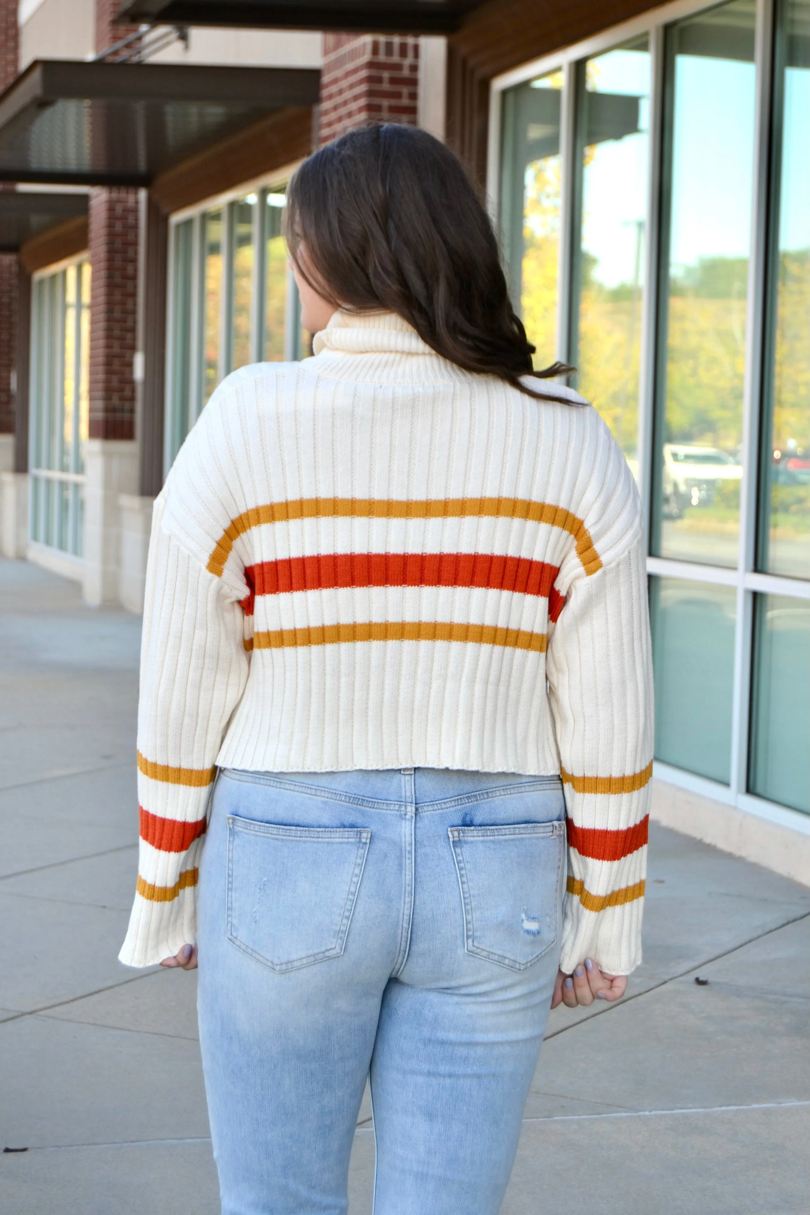 Cream multi stripe turtleneck sweater