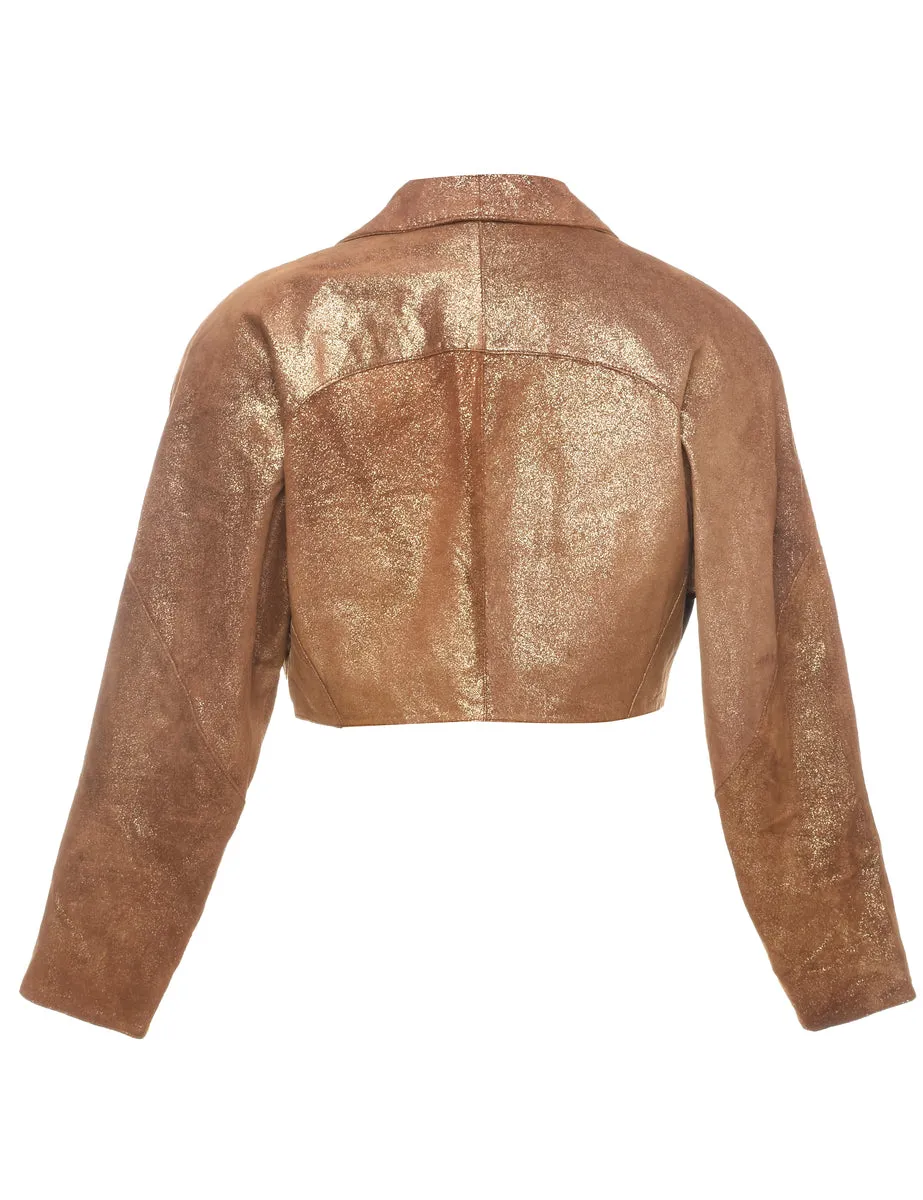 Cropped Shiny Coppper Leather Jacket - L