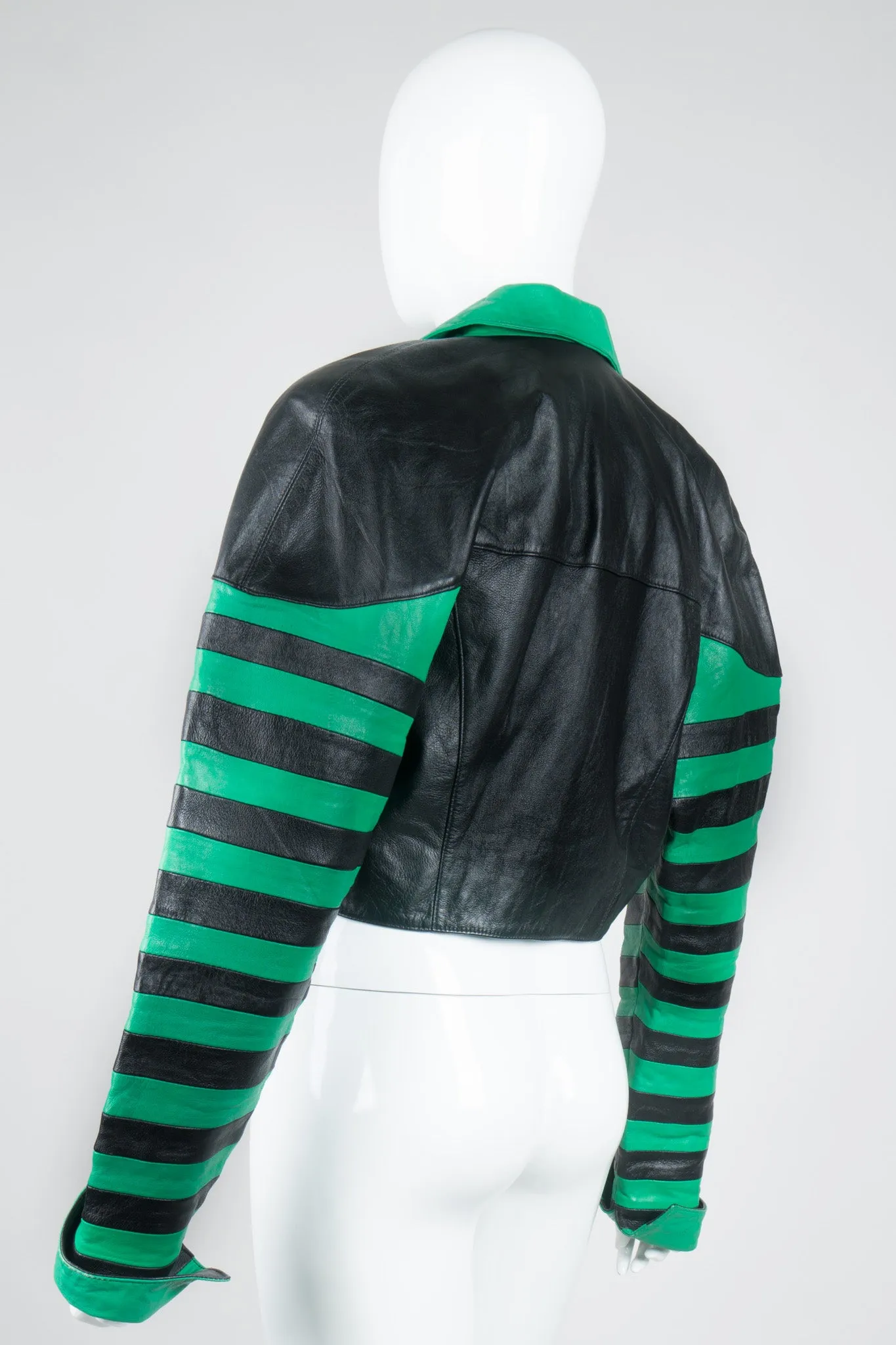 Cropped Stripe Leather Jacket