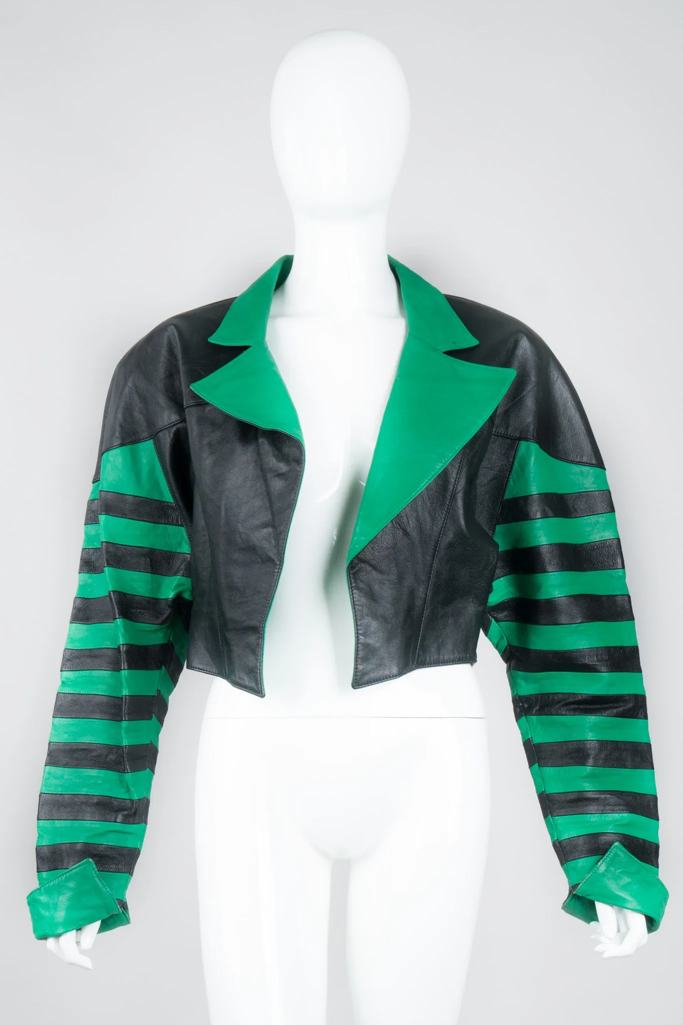 Cropped Stripe Leather Jacket