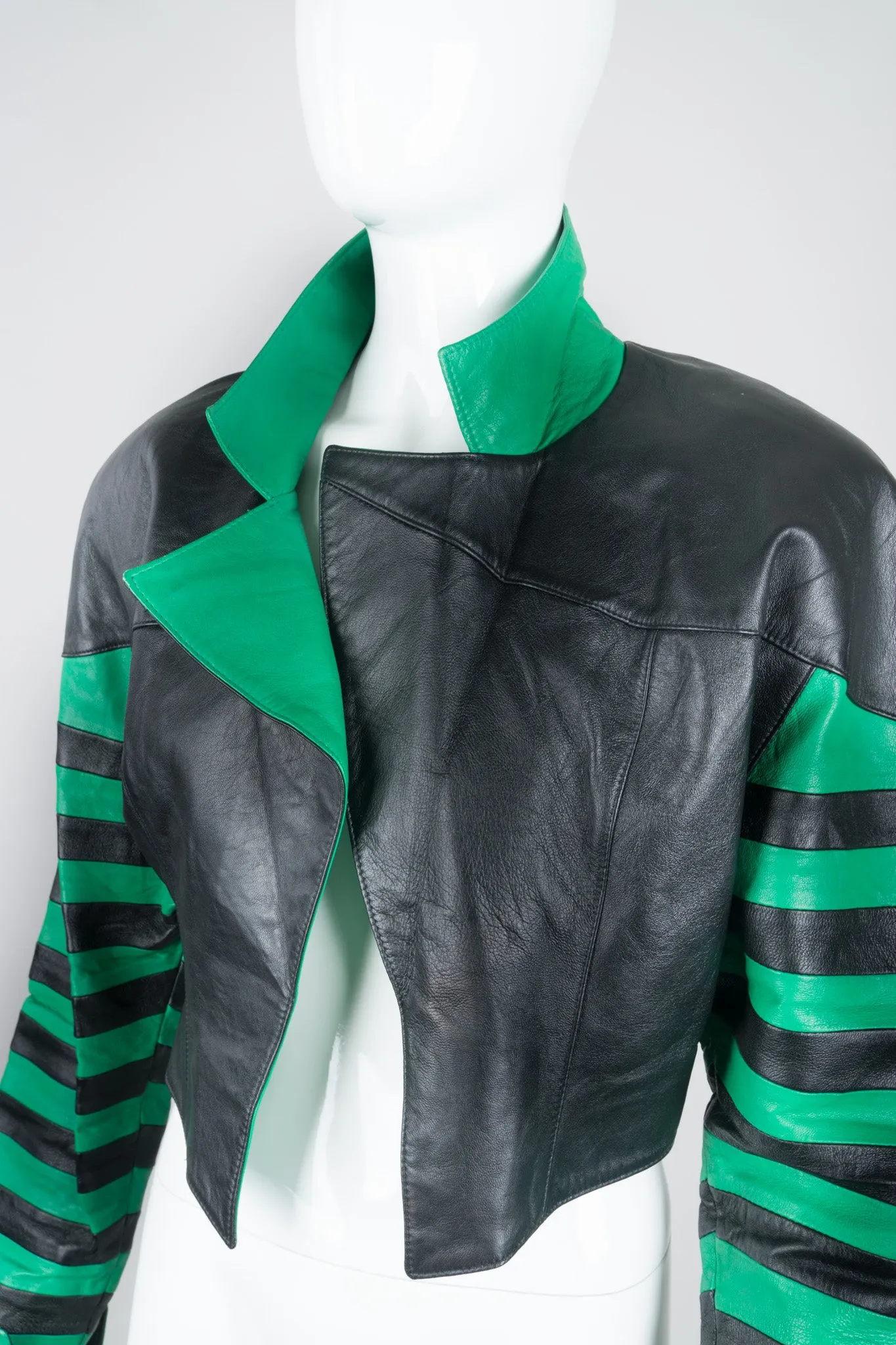 Cropped Stripe Leather Jacket