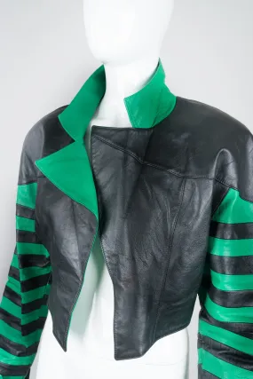 Cropped Stripe Leather Jacket