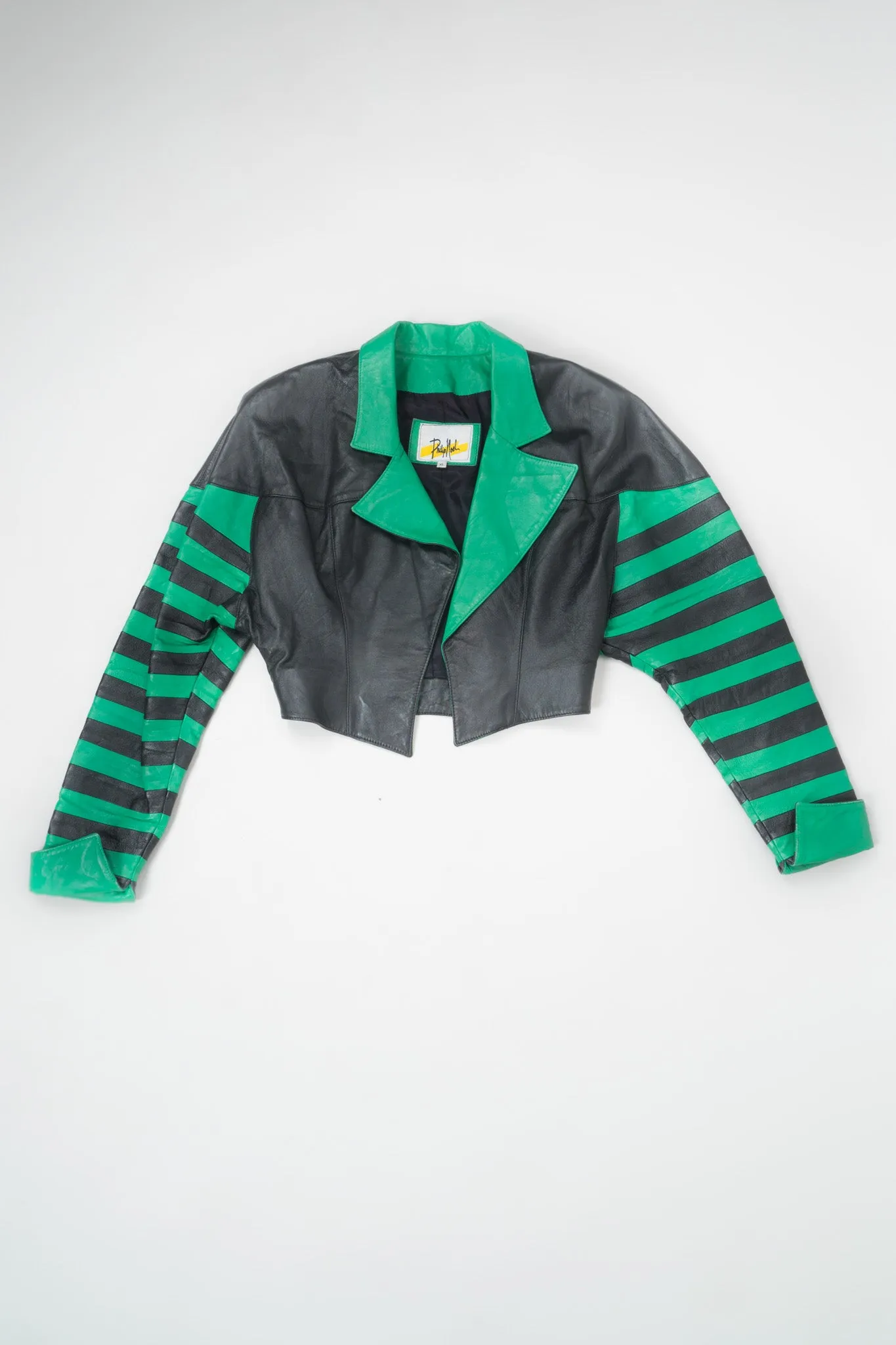 Cropped Stripe Leather Jacket