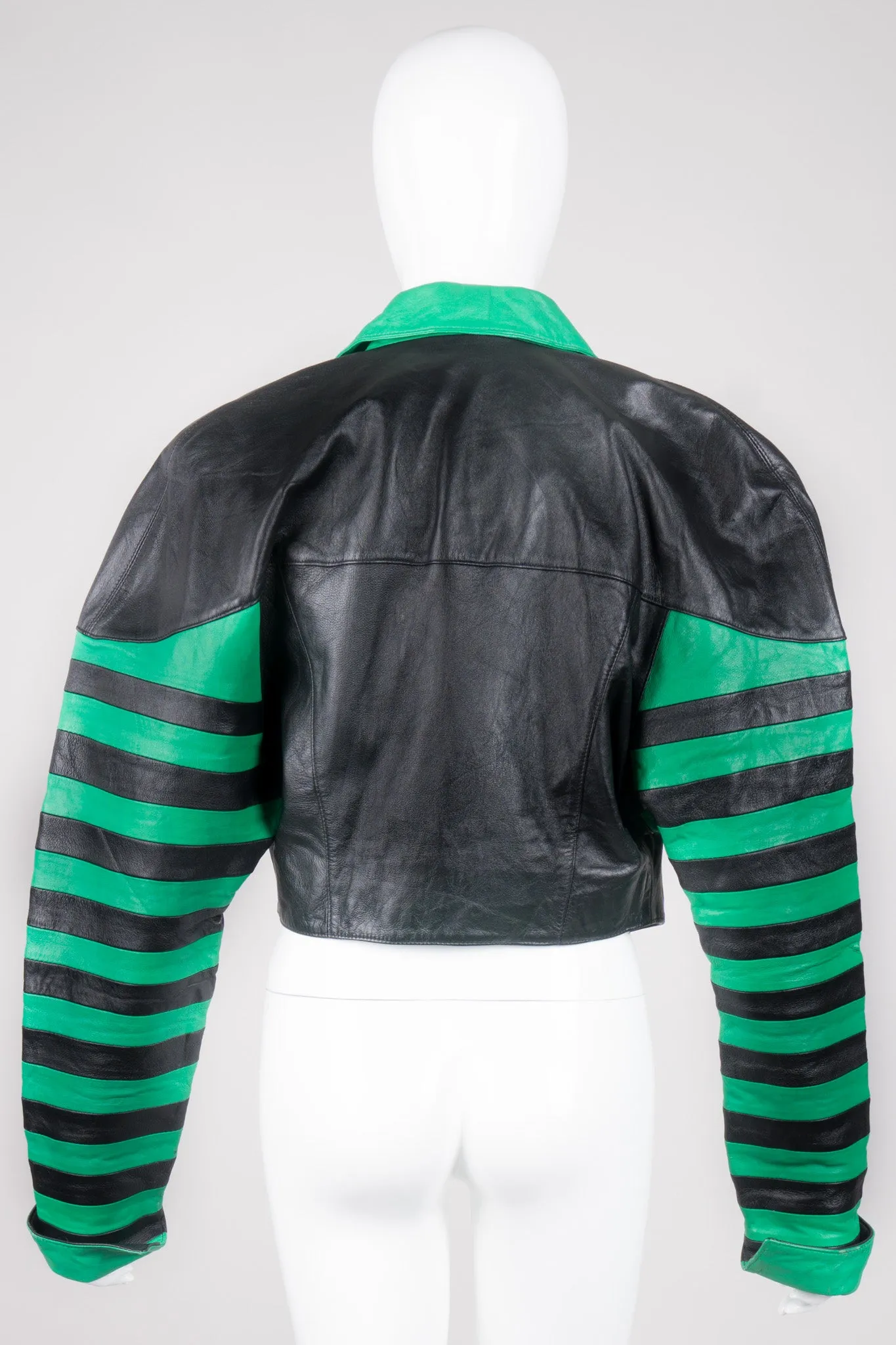Cropped Stripe Leather Jacket