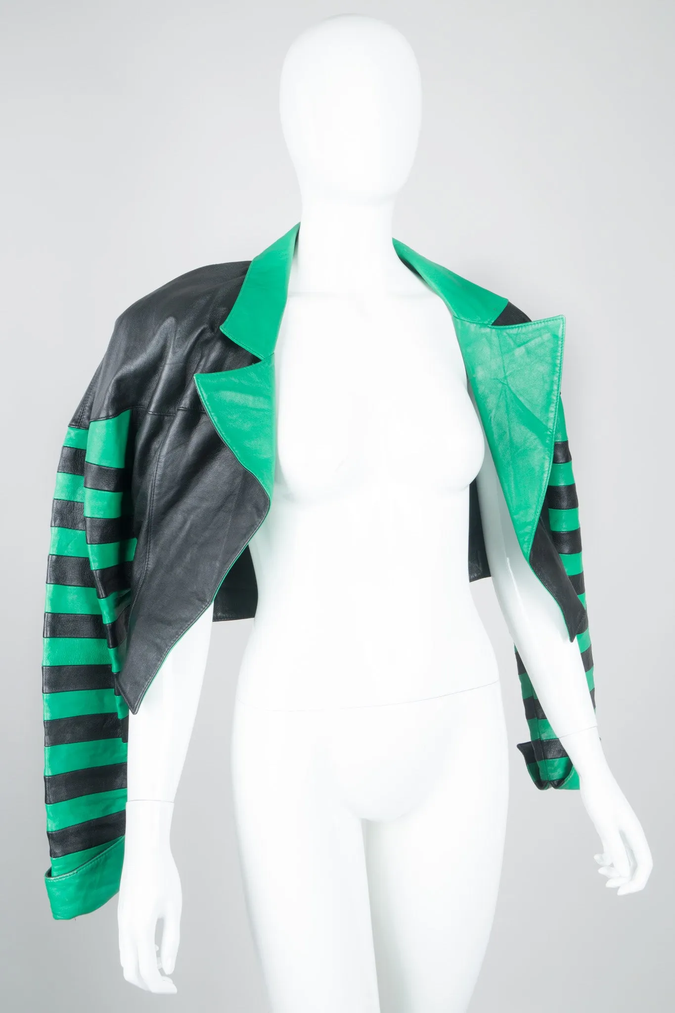 Cropped Stripe Leather Jacket