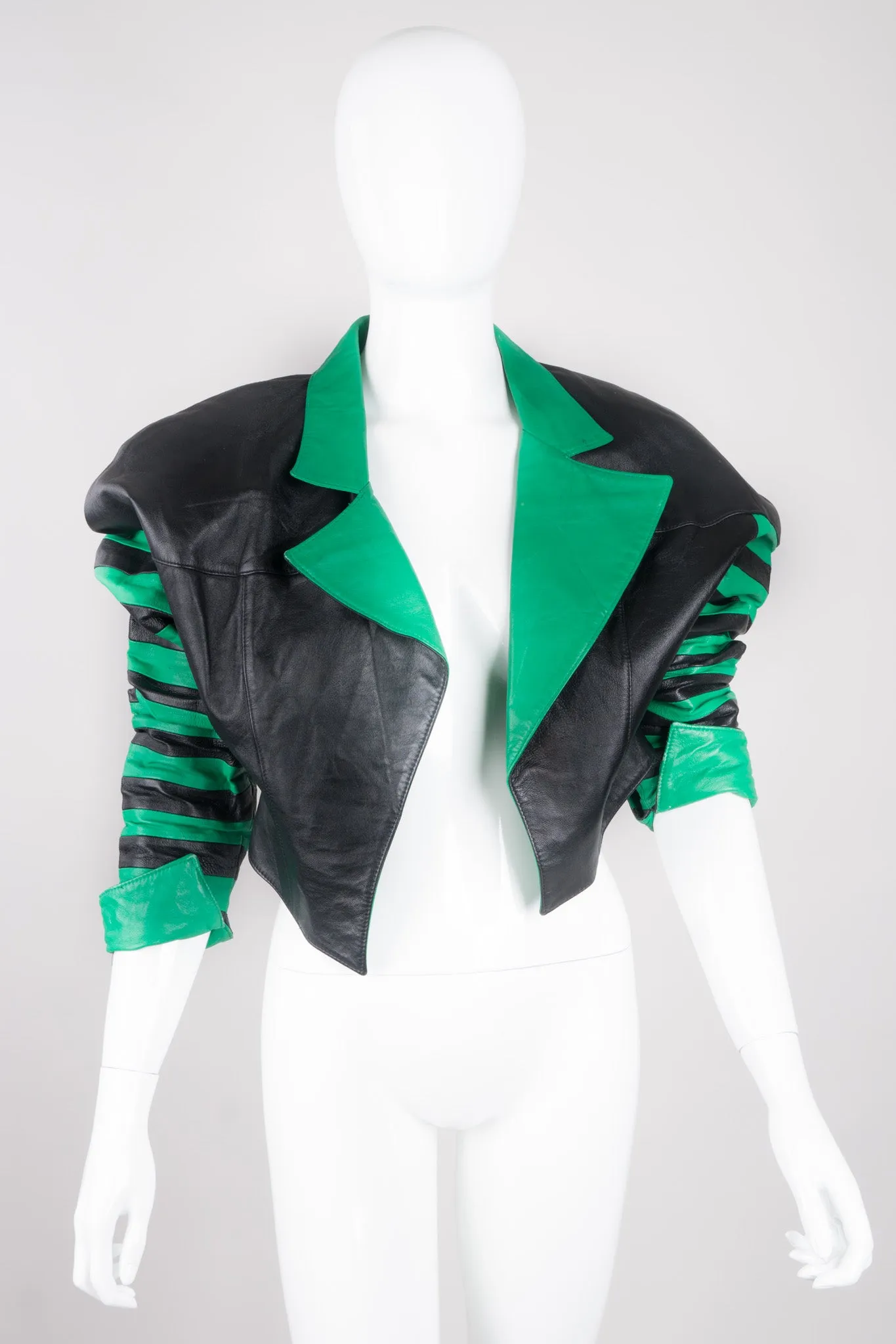 Cropped Stripe Leather Jacket
