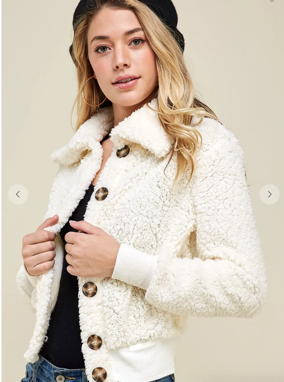 Cropped Teddy Bear Button Down Jacket