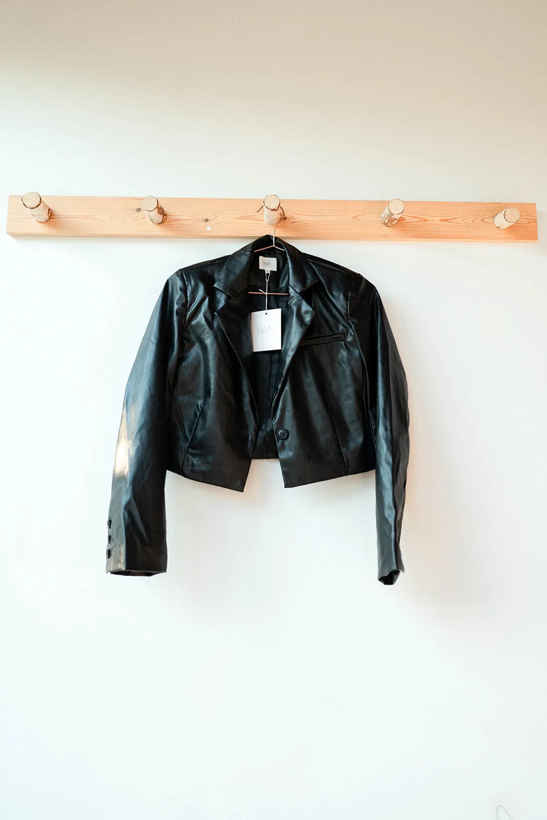 cropped vegan leather blazer