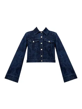 Cropped Wide Sleeve Denim Jacket (Indigo)