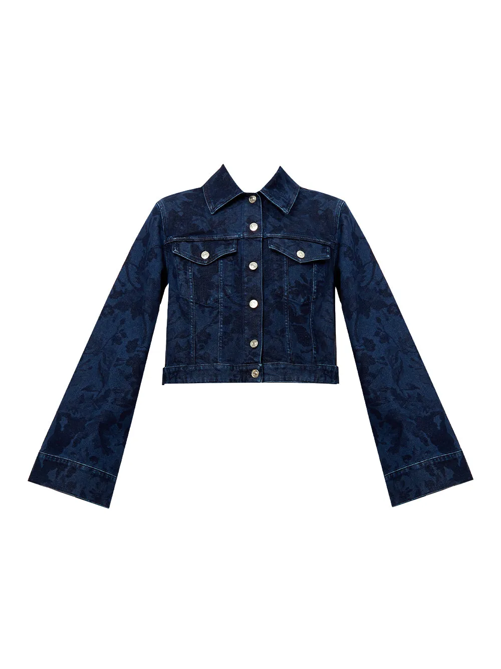 Cropped Wide Sleeve Denim Jacket (Indigo)
