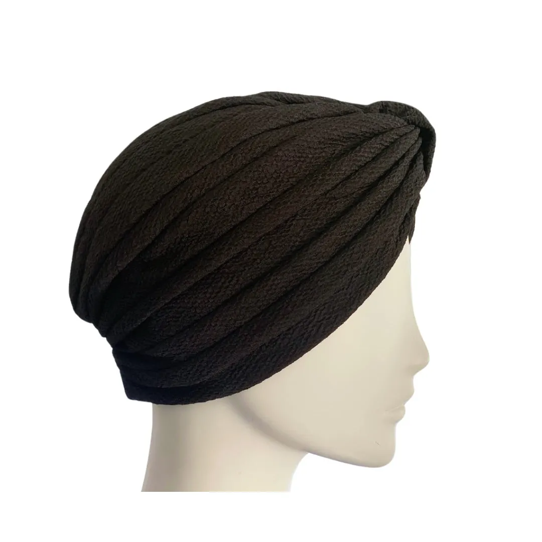 Diamond Knot Fabric Turban Hat Black ONE SIZE