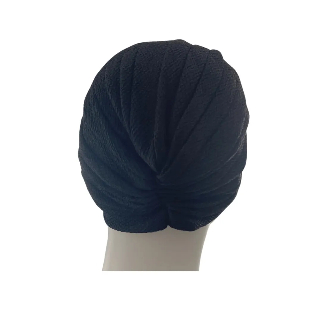Diamond Knot Fabric Turban Hat Black ONE SIZE